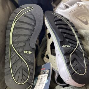 Salomon Black and Cream Athletic Trail Sandals with Lime Accent